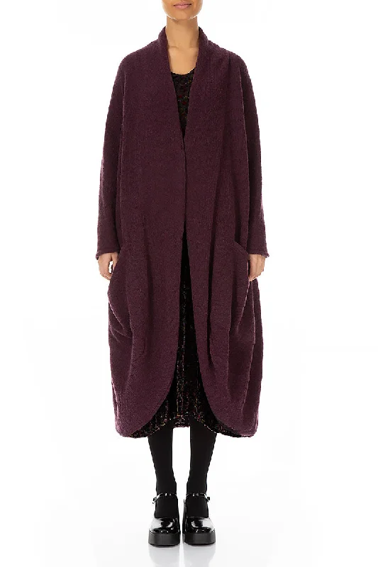 Long Open Mulberry Wool Cardigan Solid Print Embellished