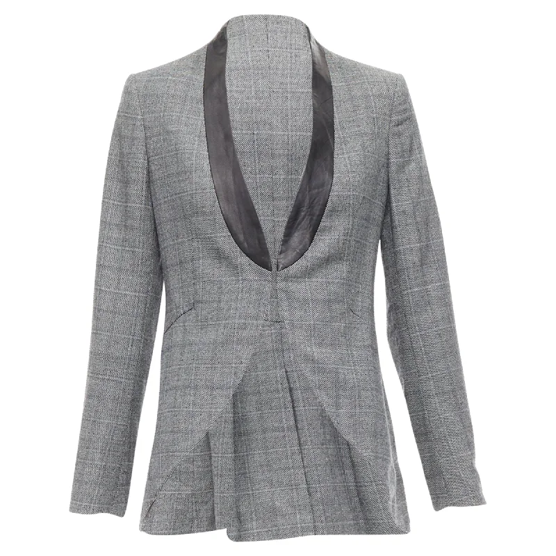 Rag & Bone Checkered Wool Leather Collar Tux Blazer Women's Vintage Suit