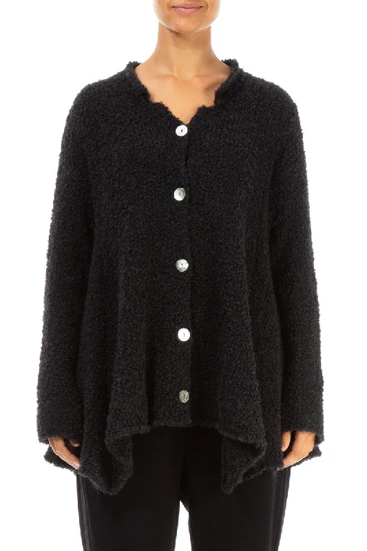 Buttoned Black Alpaca Wool Cardigan Oversized Loose Flowy