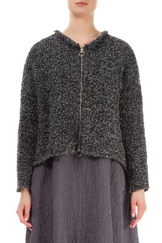 Short Mélange Grey Alpaca Wool Cardigan Chenille Fabric Brocade Fabric Lace Fabric