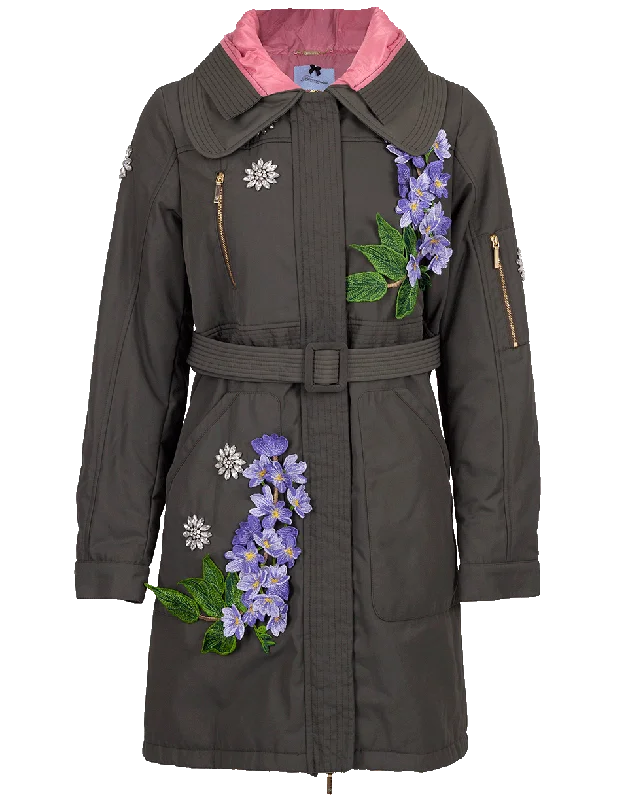 3-D Embroidered Parka Warm Winter Parka Coat