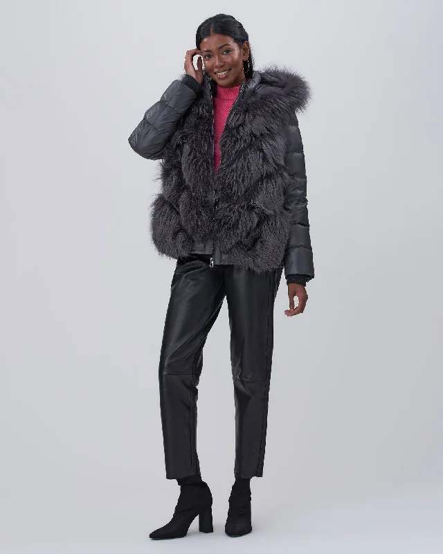 Convertible Fox Down Filled Zip Parka-Vest Stylish Hooded Parka Jacket