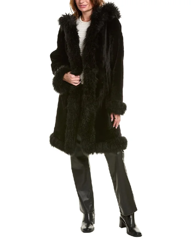 GORSKI Reversible Shearling Parka Adjustable Cuff Parka Coat