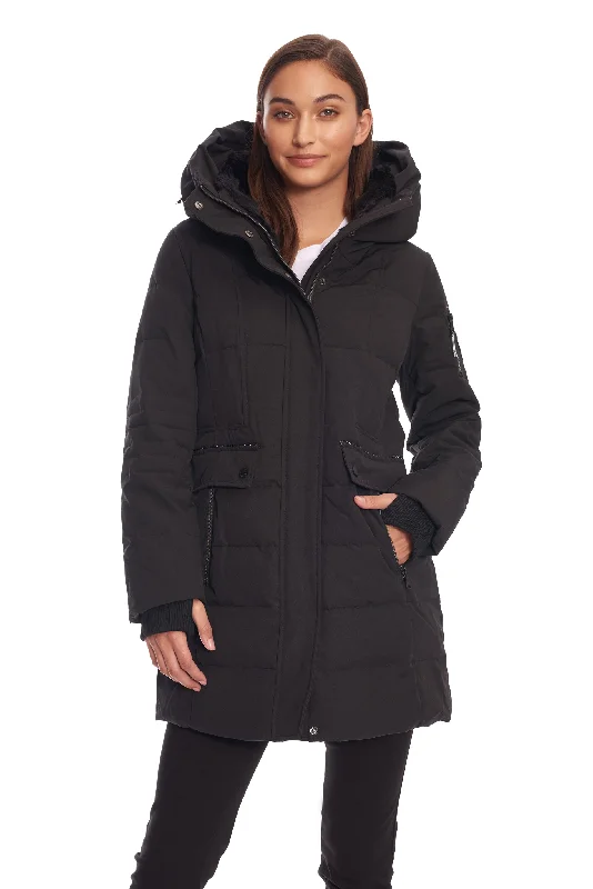 KOOTNEY | WOMEN'S VEGAN DOWN (RECYCLED) MID-LENGTH PARKA Elegant Plush Fur Parka
