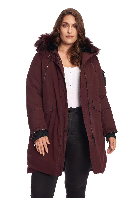 LAURENTIAN PLUS | WOMEN'S VEGAN DOWN (RECYCLED) LONG PARKA (PLUS SIZE) Double-Breasted Hooded Parka LAURENTIAN PLUS | WOMEN'S VEGAN DOWN (RECYCLED) LONG PARKA (PLUS SIZE) Double-Breasted Hooded Parka