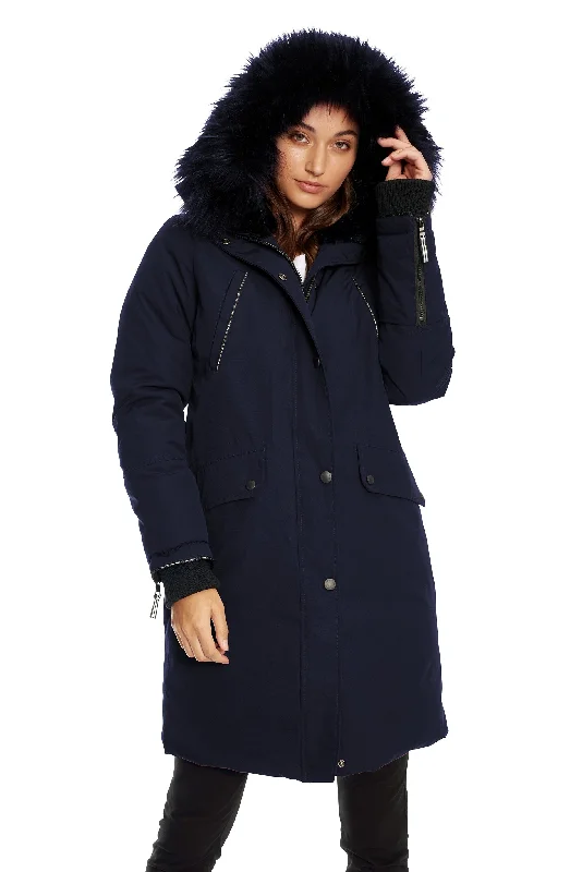 LAURENTIAN | WOMEN'S VEGAN DOWN (RECYCLED) LONG PARKA Classic Buttoned Parka Jacket