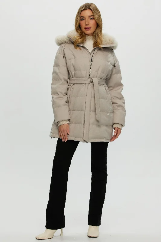 Loro Piana Cashmere Quilted Down Parka with Select Cashmere Goat Collar and Hood Trim Trendy Drawstring Parka Coat