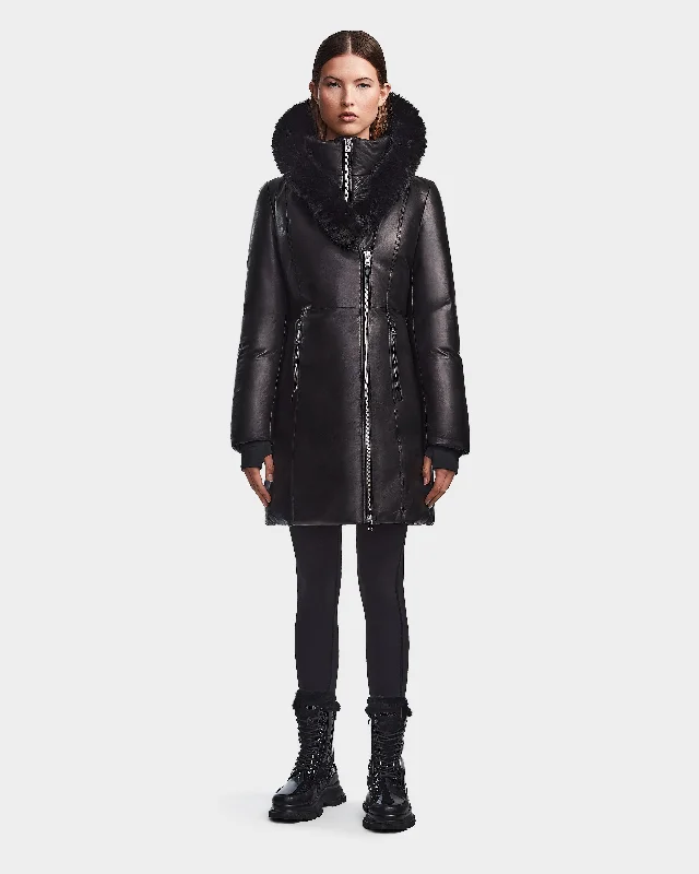 MAIA X WOMEN'S LEATHER DOWN FITTED PARKA Lightweight Windproof Parka Coat