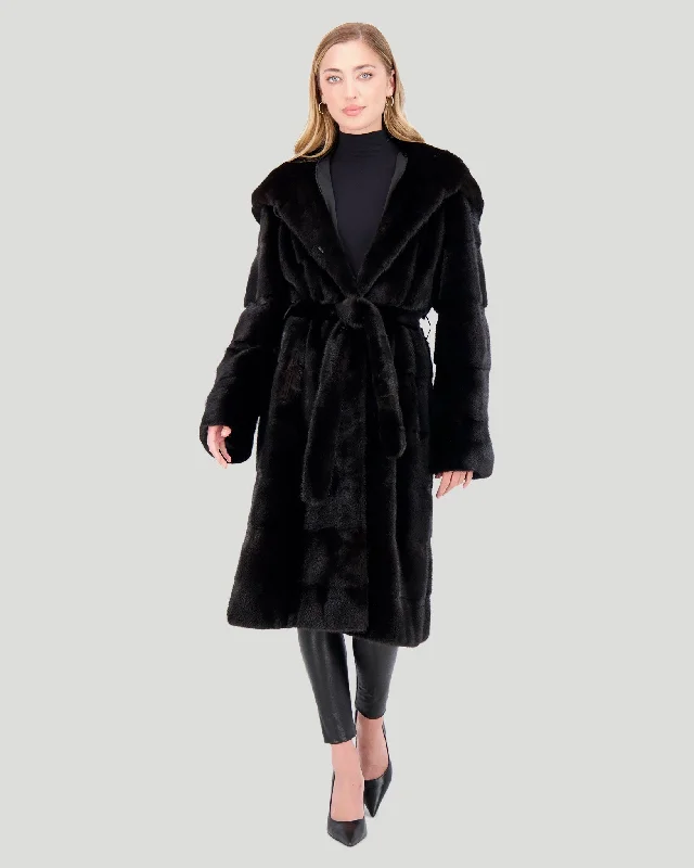 Mink Parka with Belt Fur-Lined Mid-Length Parka