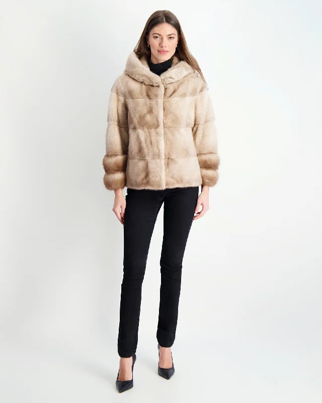 Mink Parka with Stone Marten Cuffs Thermal Fleece Parka Jacket