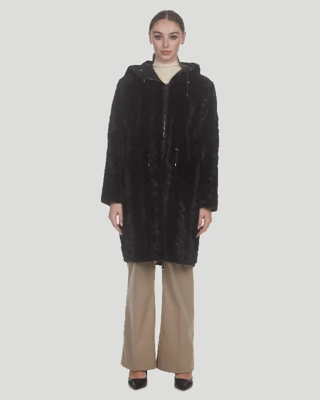 Mink Sections Parka Reversible To Nylon Stylish Contrast Trim Parka