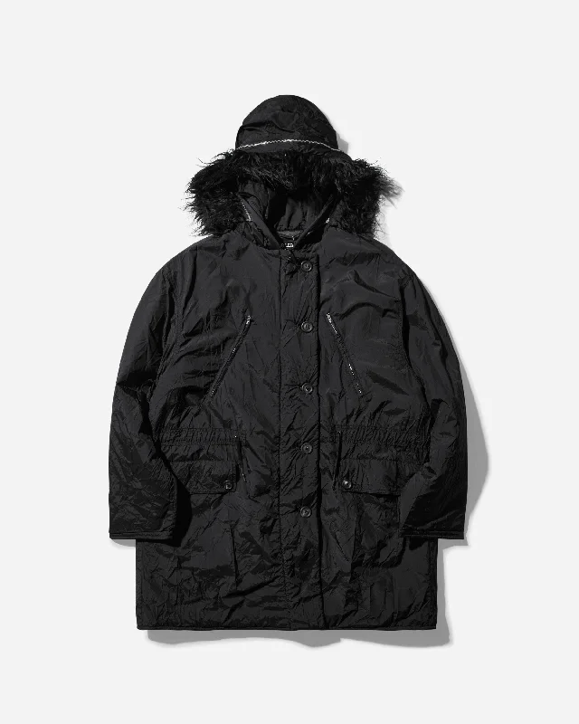 Women's Subtle Parka Shining Black Fashionable Belted Parka Jacket