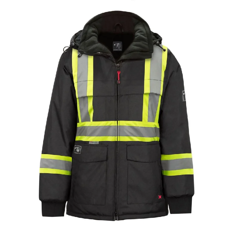 P&F Women's High-Visibility Winter Work Parka PF400 - Black Hooded Puffy Parka Coat