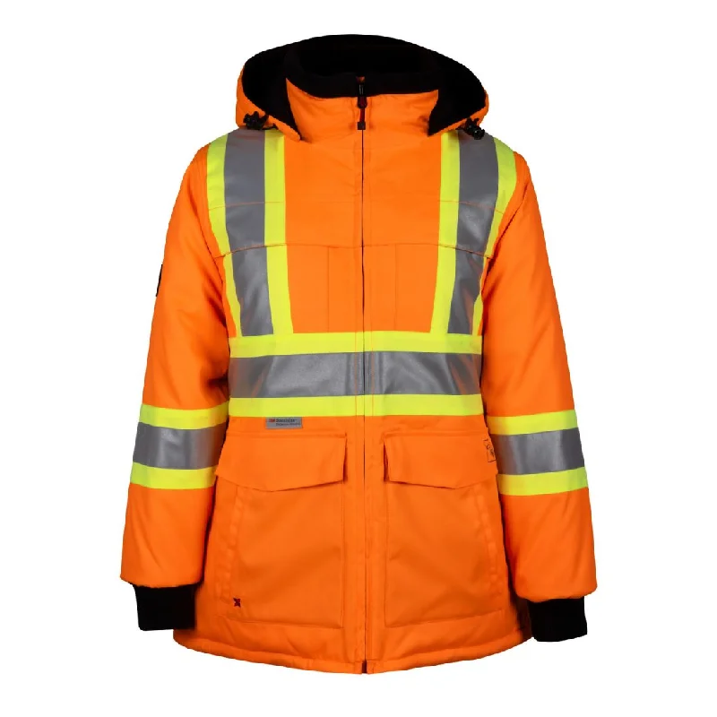 P&F Women's High-Visibility Winter Work Parka PF400 - Orange Stylish Contrast Trim Parka