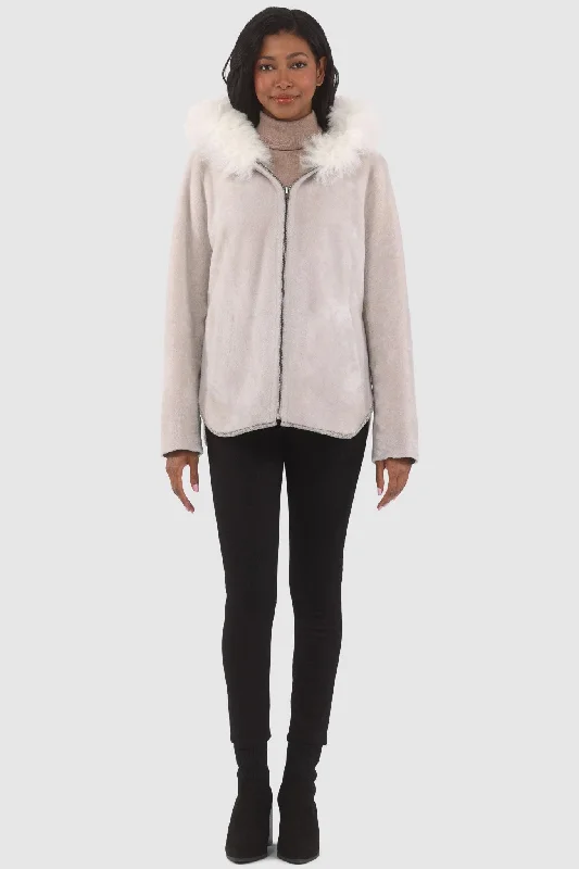 Reversible Shearling Lamb Zip Parka Softshell Outdoor Parka Jacket