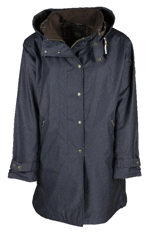W08 - Ladies Brighton Washwax Parka - NAVY Elegant Fur Collar Parka