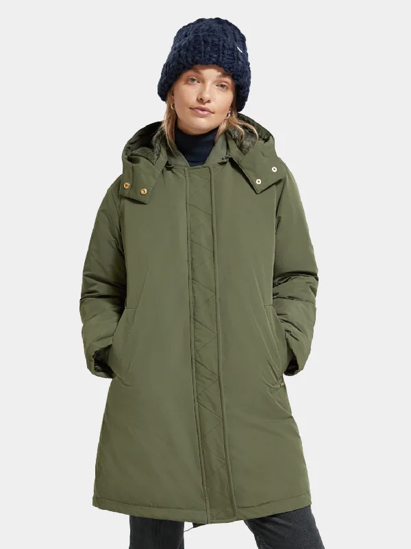 Water repellent mid-length parka Slim Fit Parka Jacket