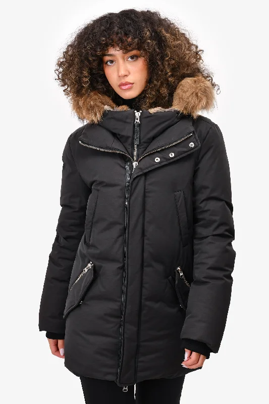 Mackage Black Down Fur Hood Parka Size 38 Padded Longline Parka Coat