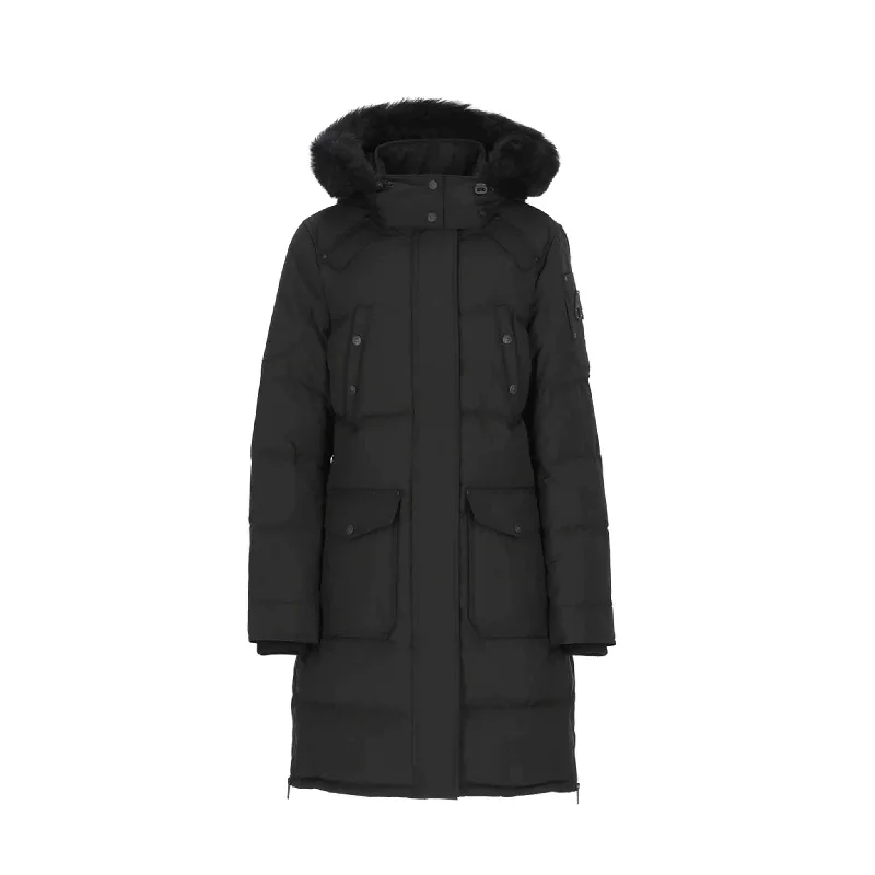 Moose Knuckles Womens Causapscal Parka in Black/ Black Fur Warm Winter Parka Coat