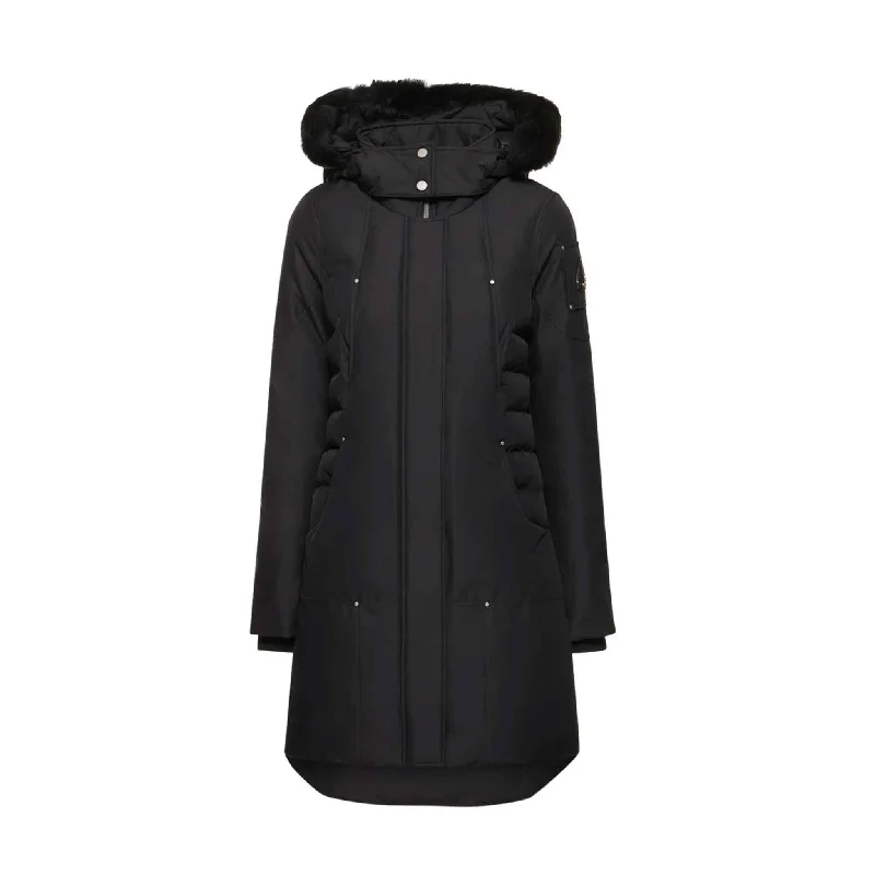 Moose Knuckles Womens Cloud Parka F in Black/ Black Fur Trendy Oversized Parka Jacket