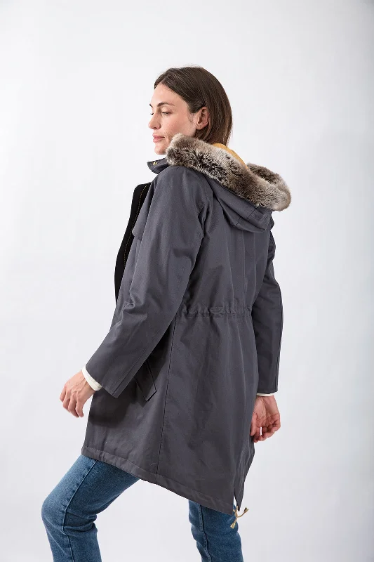 Fairweather Parka in Blue - Faux Quilted Water-Resistant Parka