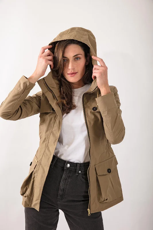 Wax Parka in Khaki Softshell Fleece-Lined Parka