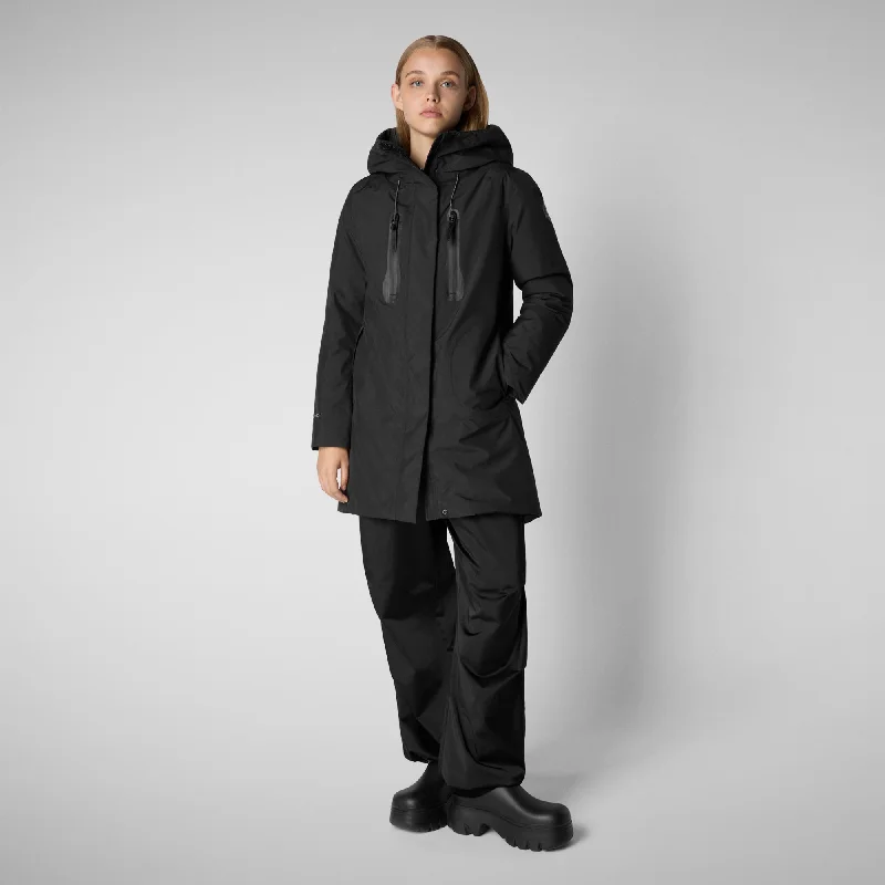 PARKA CON CAPPUCCIO DONNA NIKO IN NERO Trendy Drawstring Parka Coat