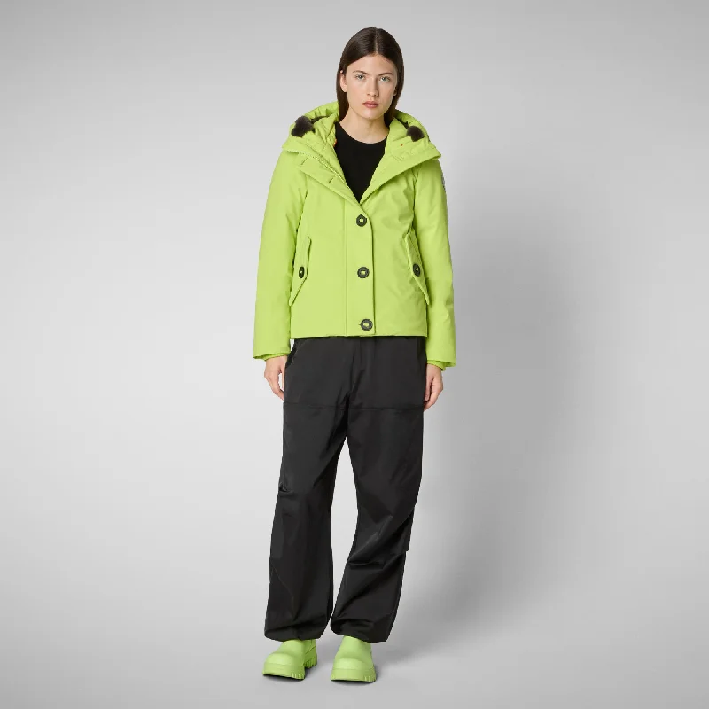 PARKA DONNA CON CAPPUCCIO SHANON VERDE LIME Casual Fleece-Lined Parka