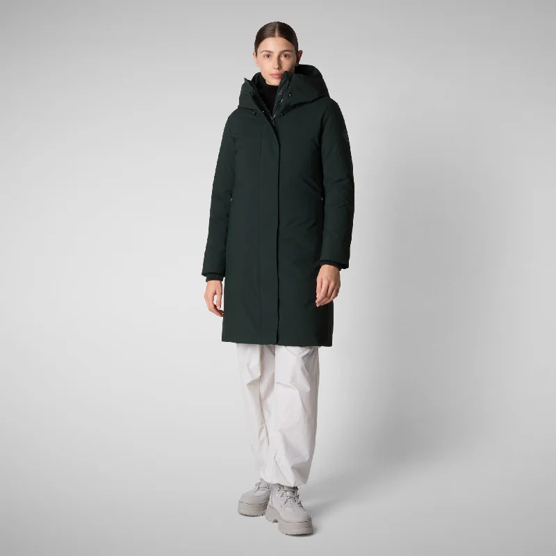 PARKA DONNA CON CAPPUCCIO SIENNA VERDE NERO Fluffy Faux Fur Parka