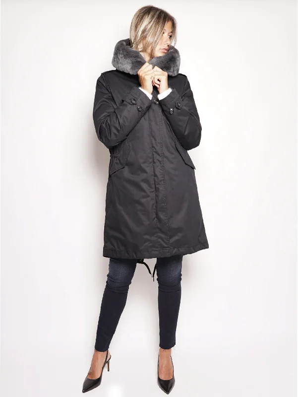 Parka con Pelliccia Rimovibile Nero Waterproof Hiking Parka Coat