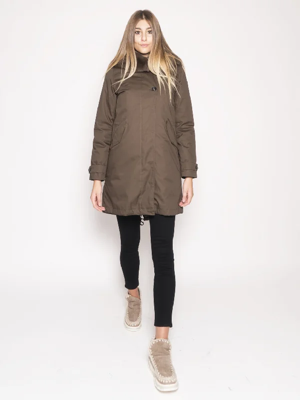 Parka con Pelliccia Rimovibile  Verde Stylish Cinched-Waist Parka