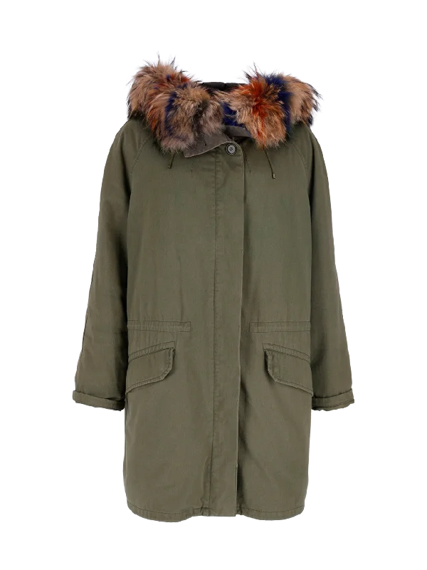 army fur-trim parka Classic Buttoned Parka Jacket