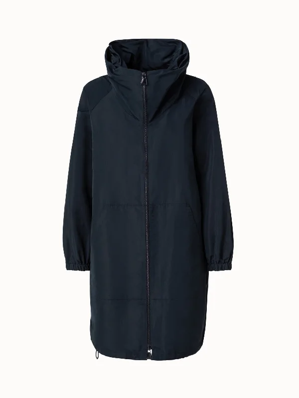 Water-Repellent Silk Taffeta Parka Fashionable Mid-Length Parka