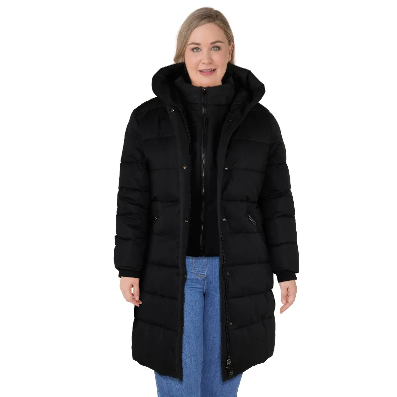 lily morgan Women's Plus Quilted Fooler Parka Fluffy Faux Fur Parka