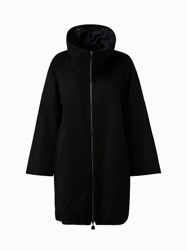 Water-Repellent Silk Taffeta Parka Elegant Fur Collar Parka