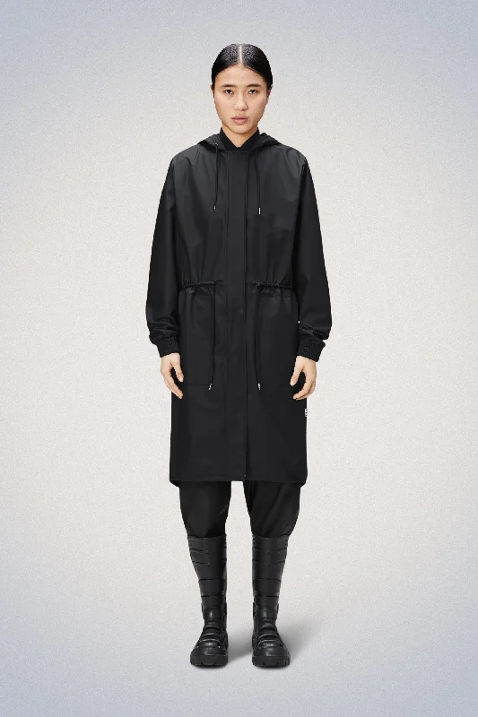 String W Parka - Black Plush Lined Parka Coat