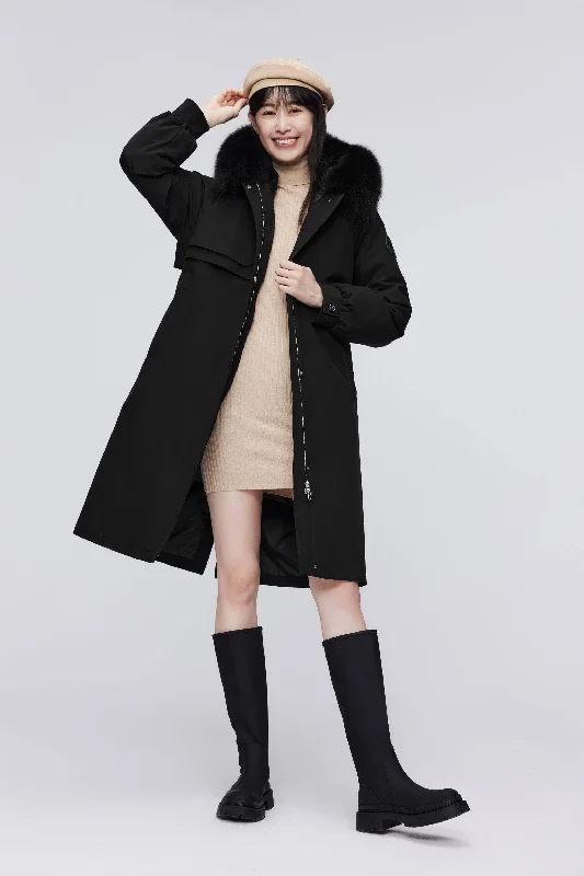 Knee Length Fox Fur Down Parka Full-Zip Thermal Parka