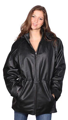 WOMEN'S MID-LENGTH PARKA GENIUNE LEATHER REMOVABLE LINING & HOOD VERY SOFT Classic Zipper Parka Jacket