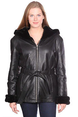 WOMEN'S PARKA GENIUNE LEATHER BUTTERSOFT FULLY LINED FUR WITH HOOD SOFT NEW Double-Layered Warm Parka