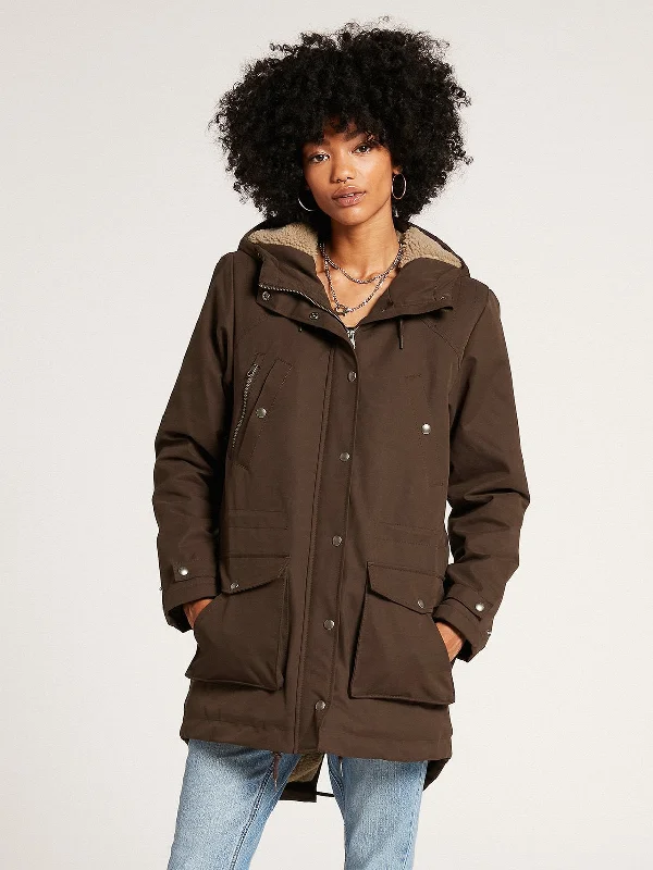 Volcom W Walk on By 5K Parka Fashionable Belted Parka Jacket