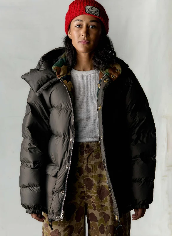 i+w x crescent down works camo lined parka Elegant Mid-Length Parka