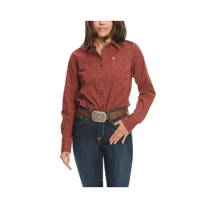 Ariat Women's R.E.A.L. Kirby Fired Brick Stripe Shirt Graphic Embroidered Appliqued