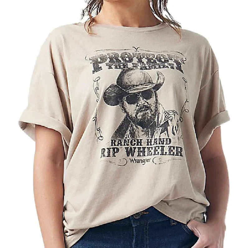 Wrangler Women's X Yellowstone Oversized Short Sleeve T-Shirt Chenille Brocade Lace