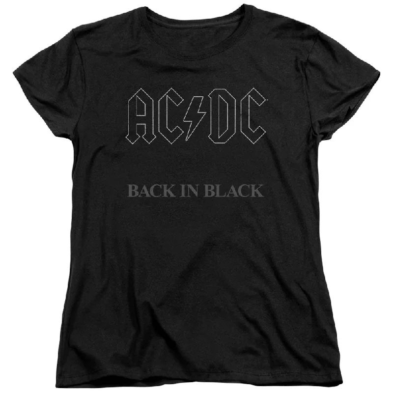 AC/DC Back In Black Women's 18/1 100% Cotton Short-Sleeve T-Shirt Collared Crew Neck Turtle Neck