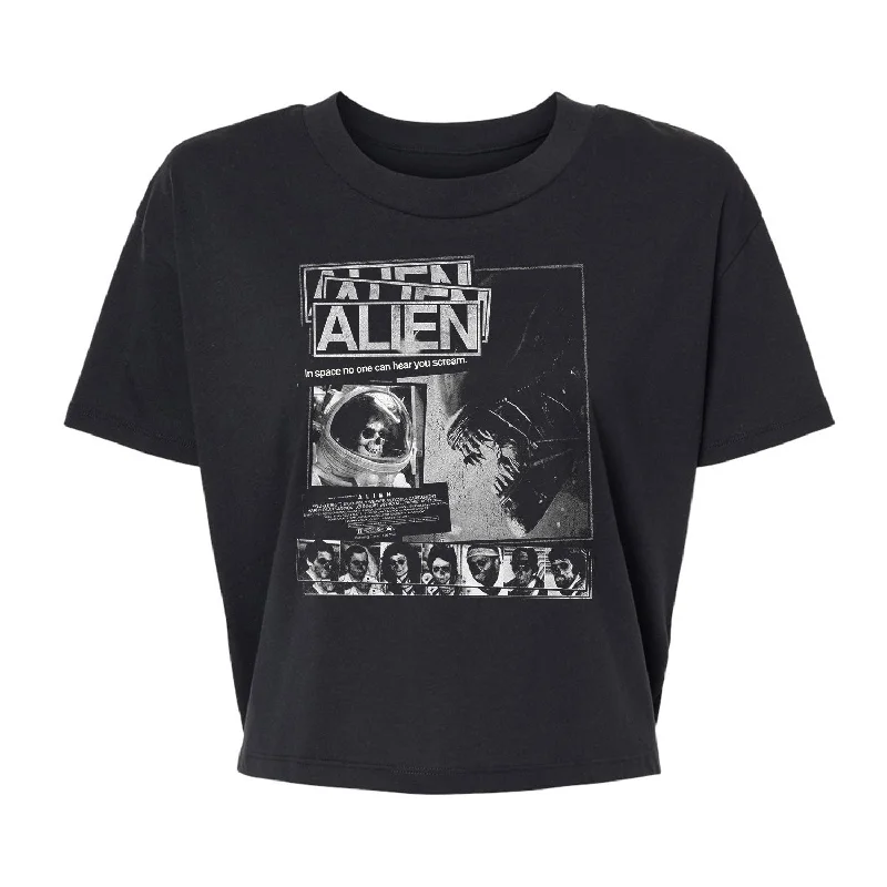 Alien Poster - Alternative Women's Crop Tee V-Neck T-Shirt Long Sleeve Cotton