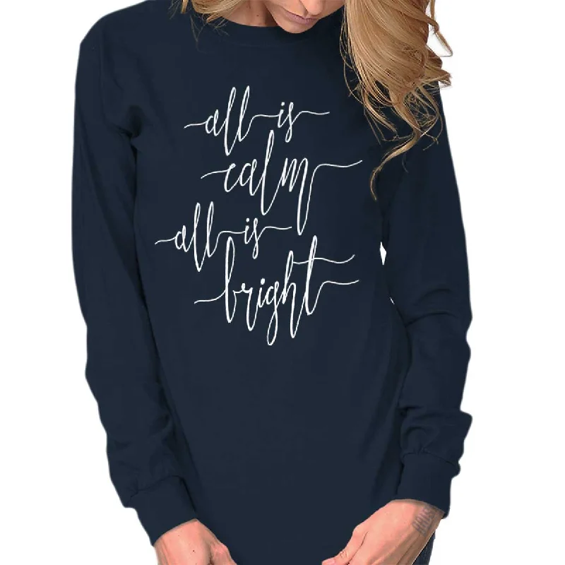 All Is Bright Long Sleeve T-Shirt Front Pockets Side Pockets Patch Pockets
