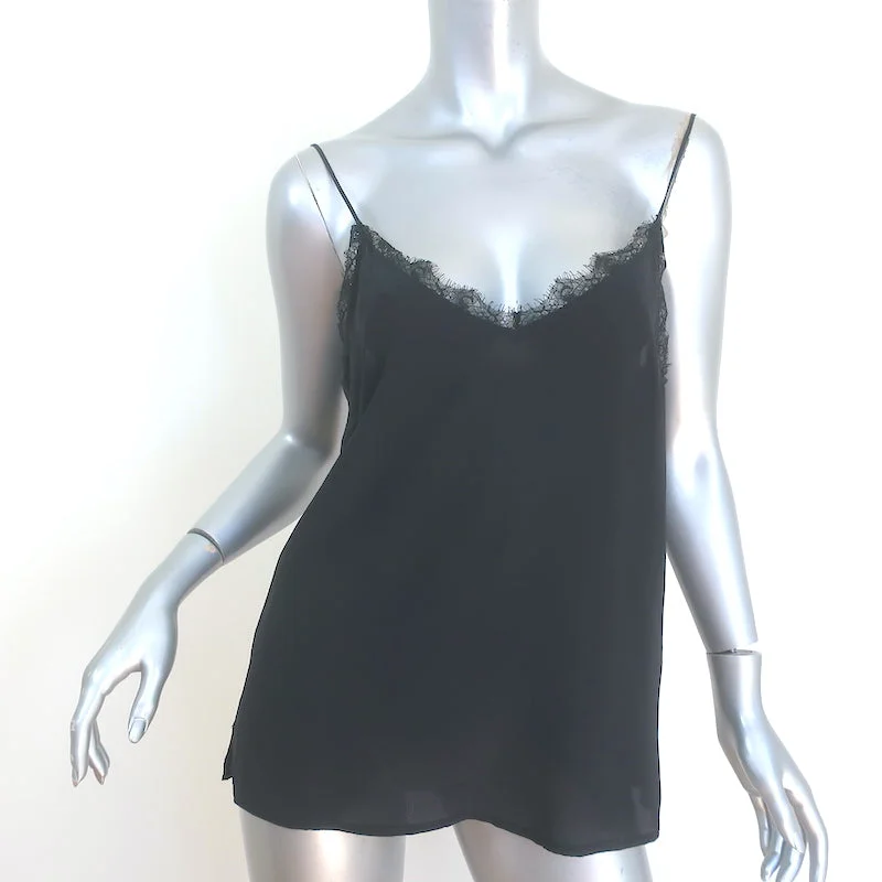 ANINE BING Lace-Trimmed Camisole Black Silk Size Small V-Neck Tank Top teal tank top