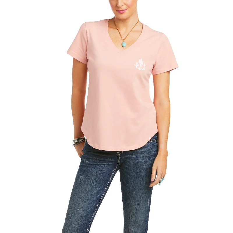 Ariat Ladies Gone West Blush Pink T-Shirt 10036163 Terry Blend Velvet Blend Canvas Blend