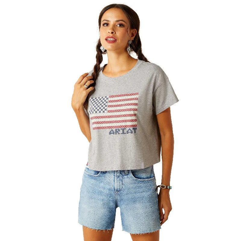 Ariat Ladies Homespun Flag Heather Grey Graphic T-Shirt 10051298 Plaid T-Shirt Polka Dot Checkered