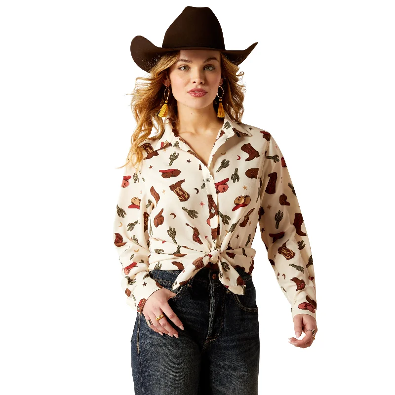 Ariat Ladies Homestyle Western Cowgirl Print Button Down Shirt 10052923 Knit Fabric Woven Fabric Fleece Fabric